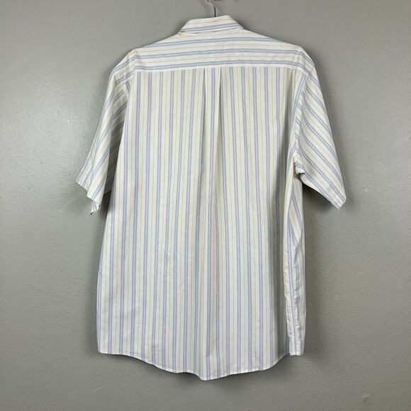 LL Bean Button Up Shirt Mens 16.5 Reg Blue Stripe Short Sleeve Wrinkle Resistant - Picture 4 of 4